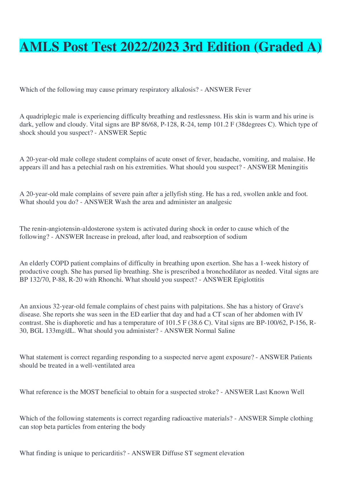 Preview image for AMLS Post Test 2022/2023 3rd Edition (Graded A)